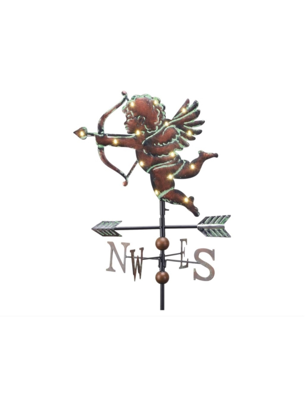 NEW TERESA'S COLLECTIONS Garden Solar Lights Outdoor Cupid Weathervane Metal 39”